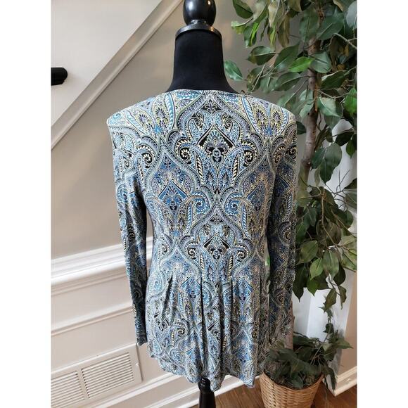 J Jill Wearever Tunic Top Women XS Blue Black Paisley Rayon Stretch Boho Casual - Picture 6 of 9